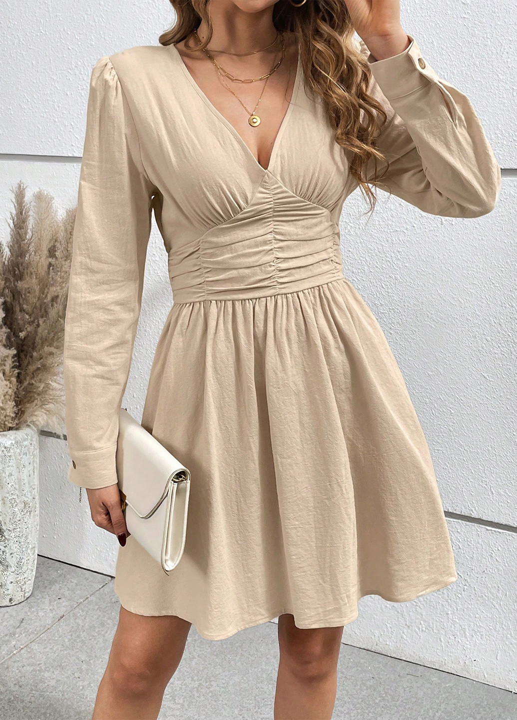 Песочное кэжуал платье клеш SHEIN однотонное