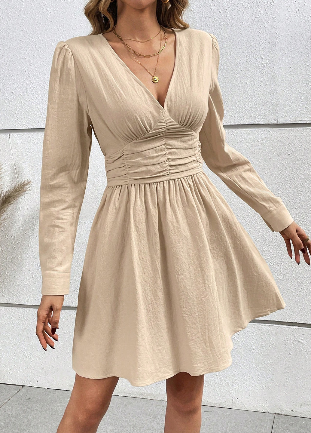 Песочное кэжуал платье клеш SHEIN однотонное