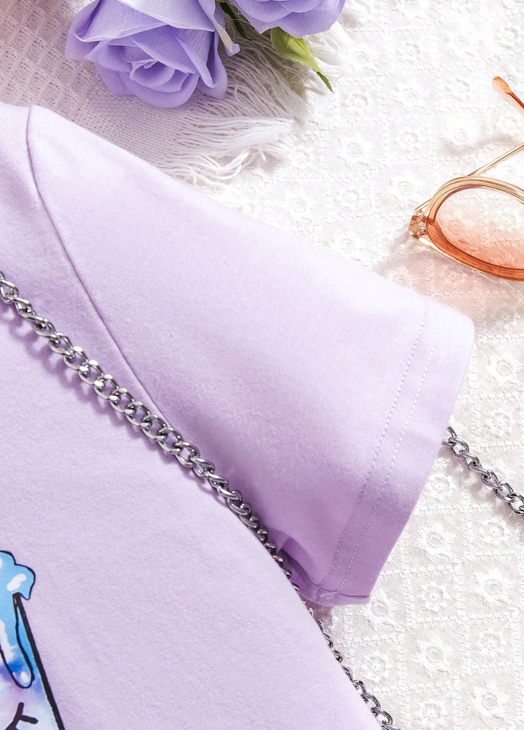 Фіолетовий літній костюм (футболка, спідниця) SHEIN