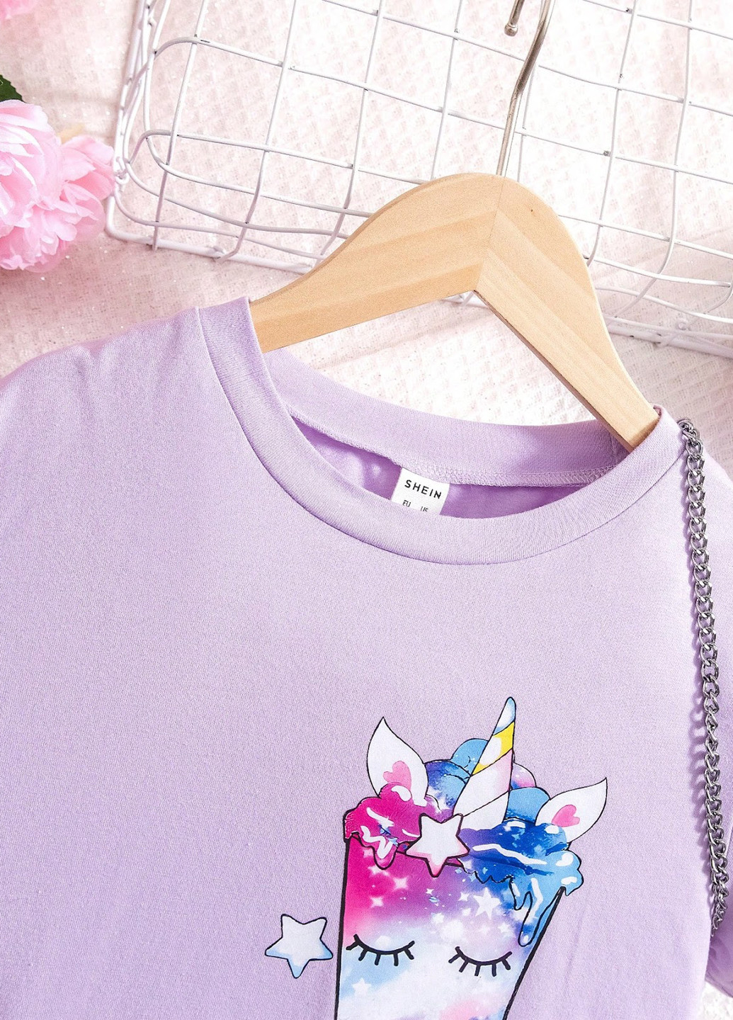 Фіолетовий літній костюм (футболка, спідниця) SHEIN