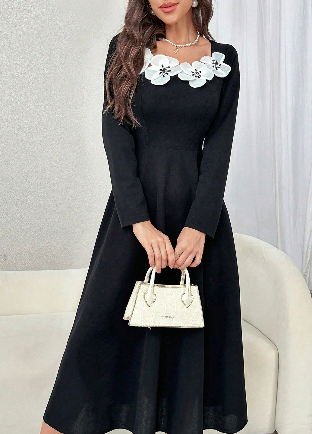 Чорна кежуал сукня з пишною спідницею SHEIN однотонна