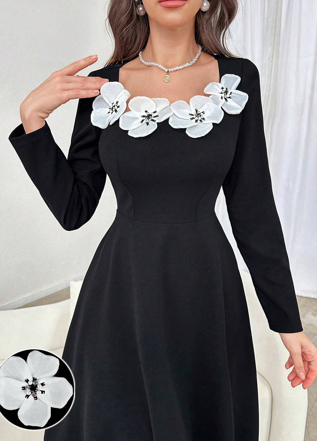 Чорна кежуал сукня з пишною спідницею SHEIN однотонна