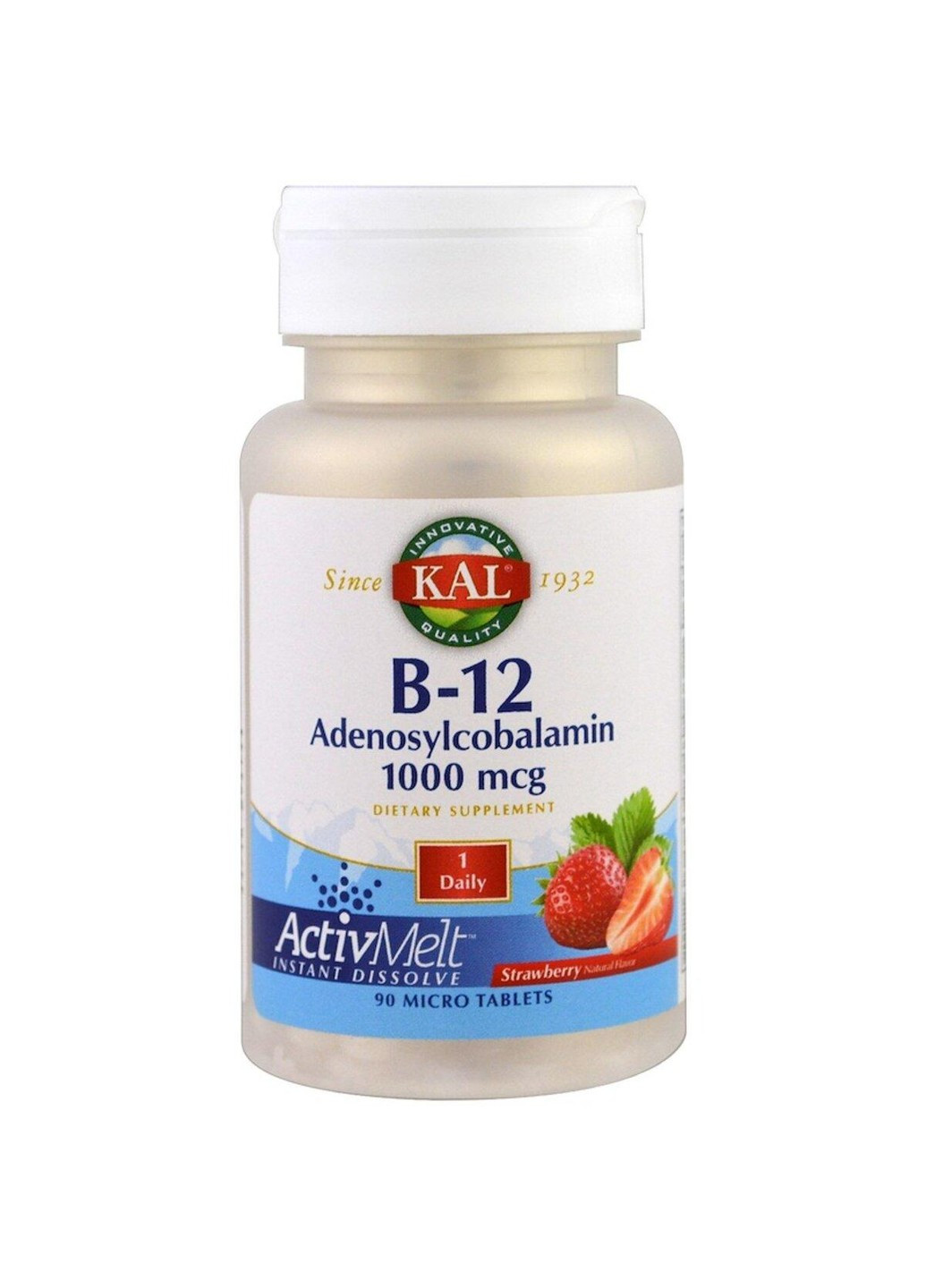 Вітамін B-12, B-12 Adenosylcobalamin,, смак полуниці 1000 мкг, 90 мікротаблеток KAL (255409669)