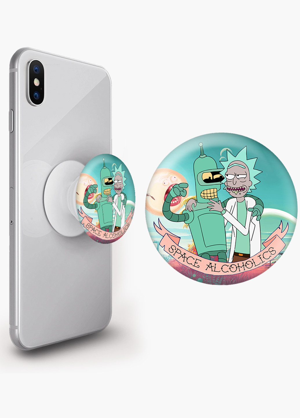 Попсокет (Popsockets) тримач для смартфону Рік Санчез Рік і Морті (Rick Sanchez Rick and Morty) (8754-2943) Чорний MobiPrint (229014789)