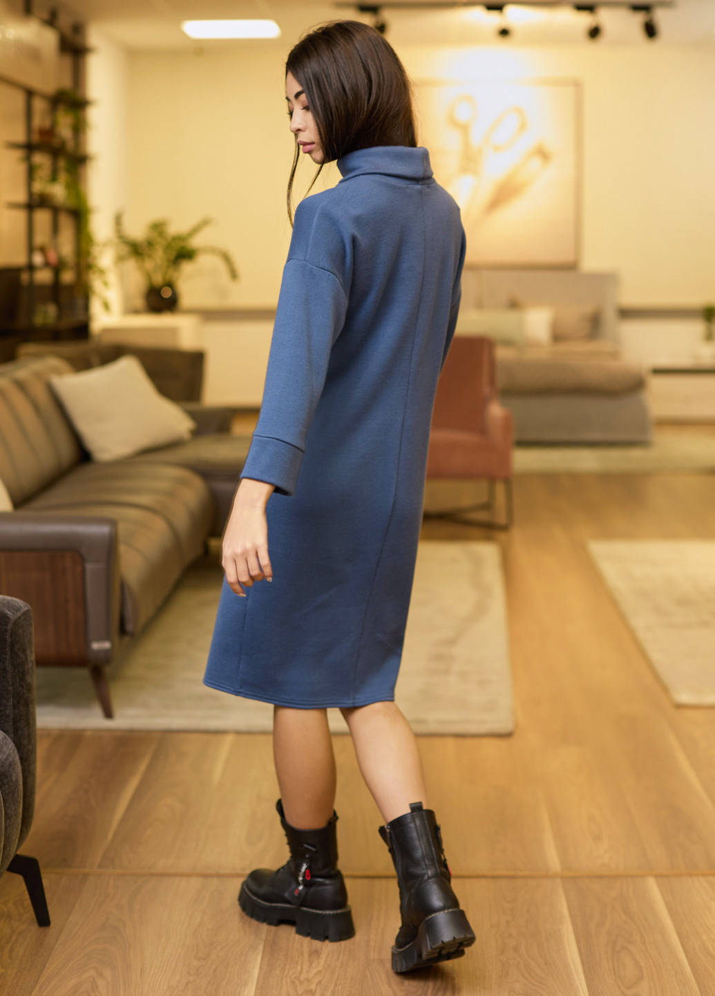 Темно-синее кэжуал платье платье-свитер ST-Seventeen однотонное