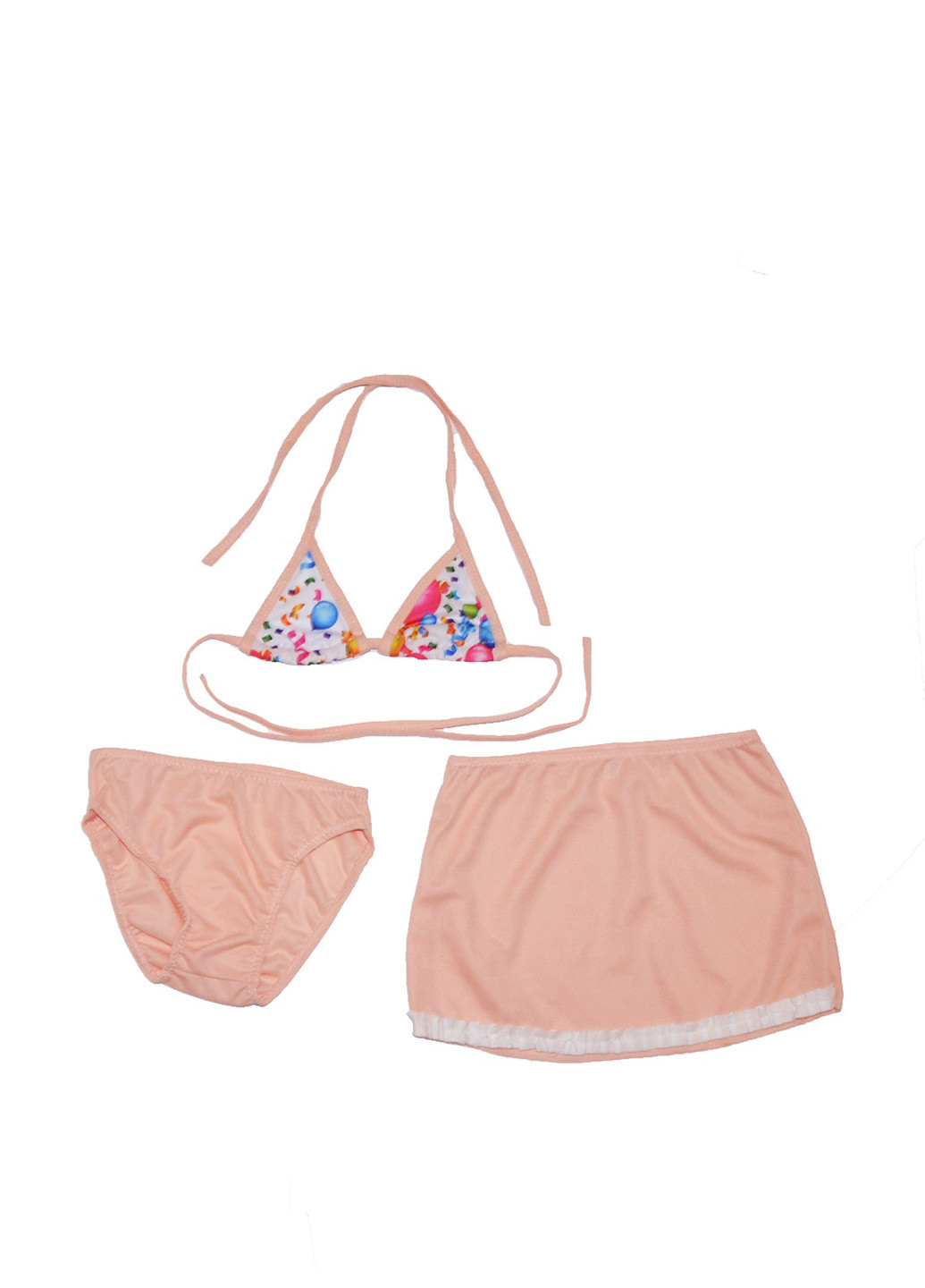 Розовый летний купальник (лиф, трусики, юбка) Hexing