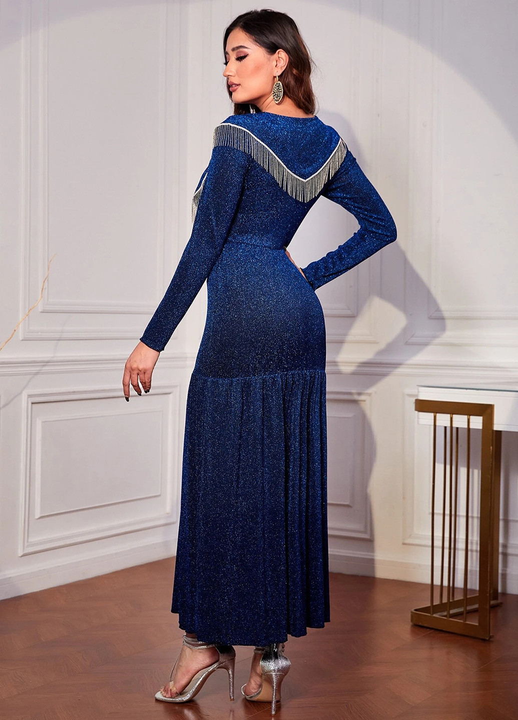 Темно-синее вечернее платье силуэтная SHEIN однотонное