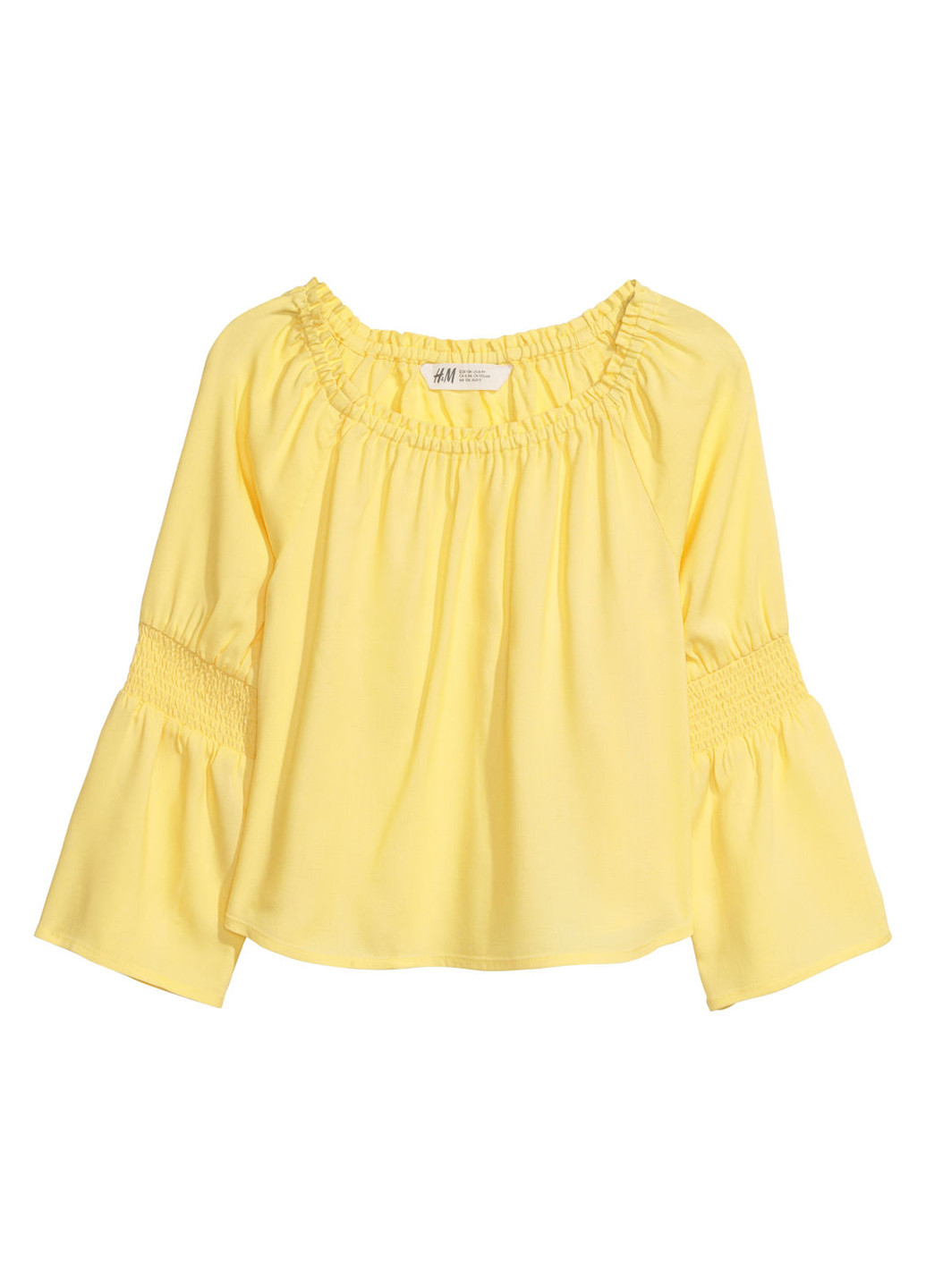 Желтая однотонная блузка с длинным рукавом H&M демисезонная