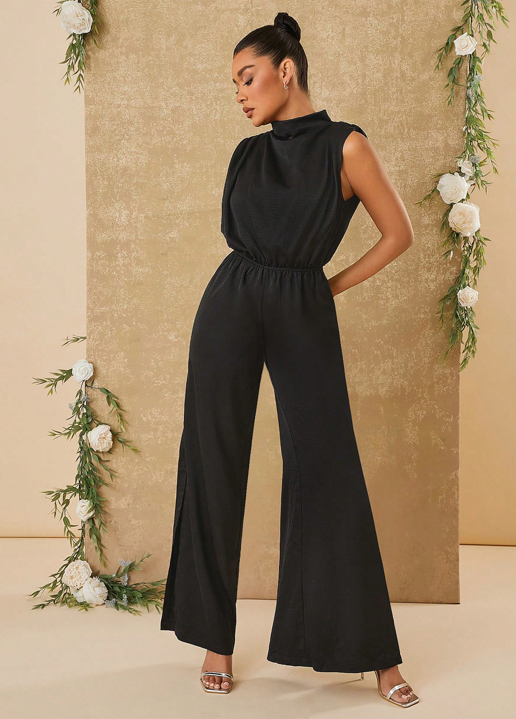 Комбінезон SHEIN комбінезон-брюки однотонний чорний кежуал поліестер