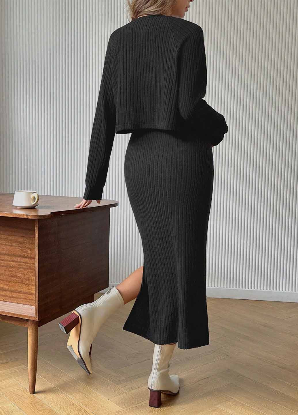 Чорний демісезонний комплект (кардиган, сукня) SHEIN