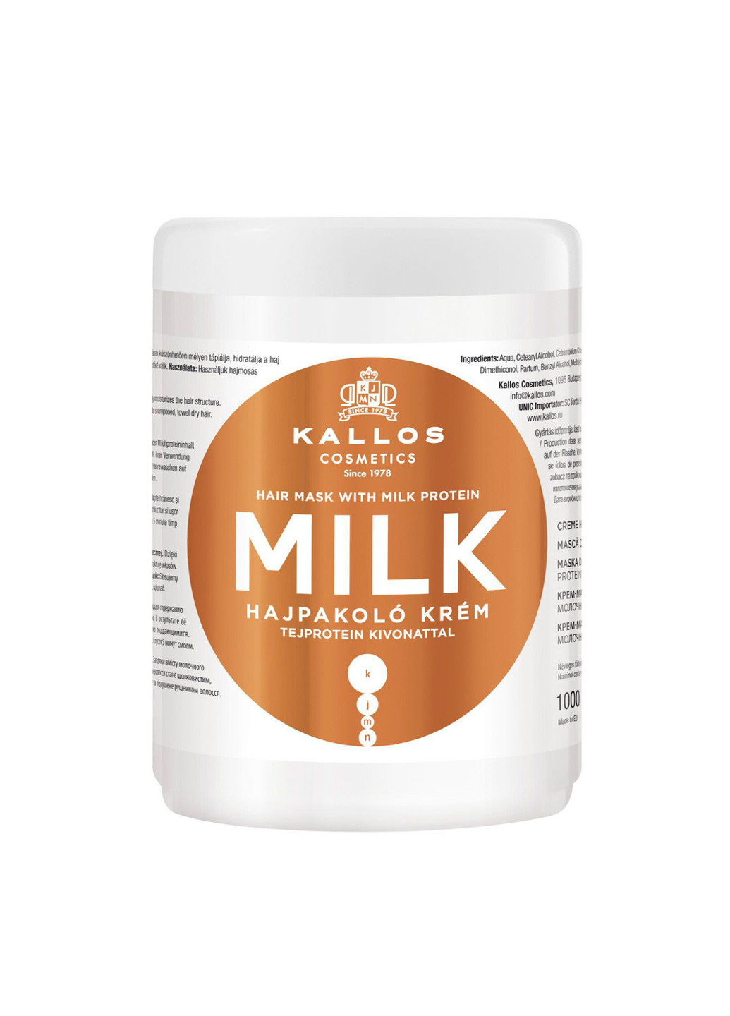 Маска для волос с молочным протеином Kallos Hair Mask Milk Protein 1000 мл Kallos Cosmetics (190303452)