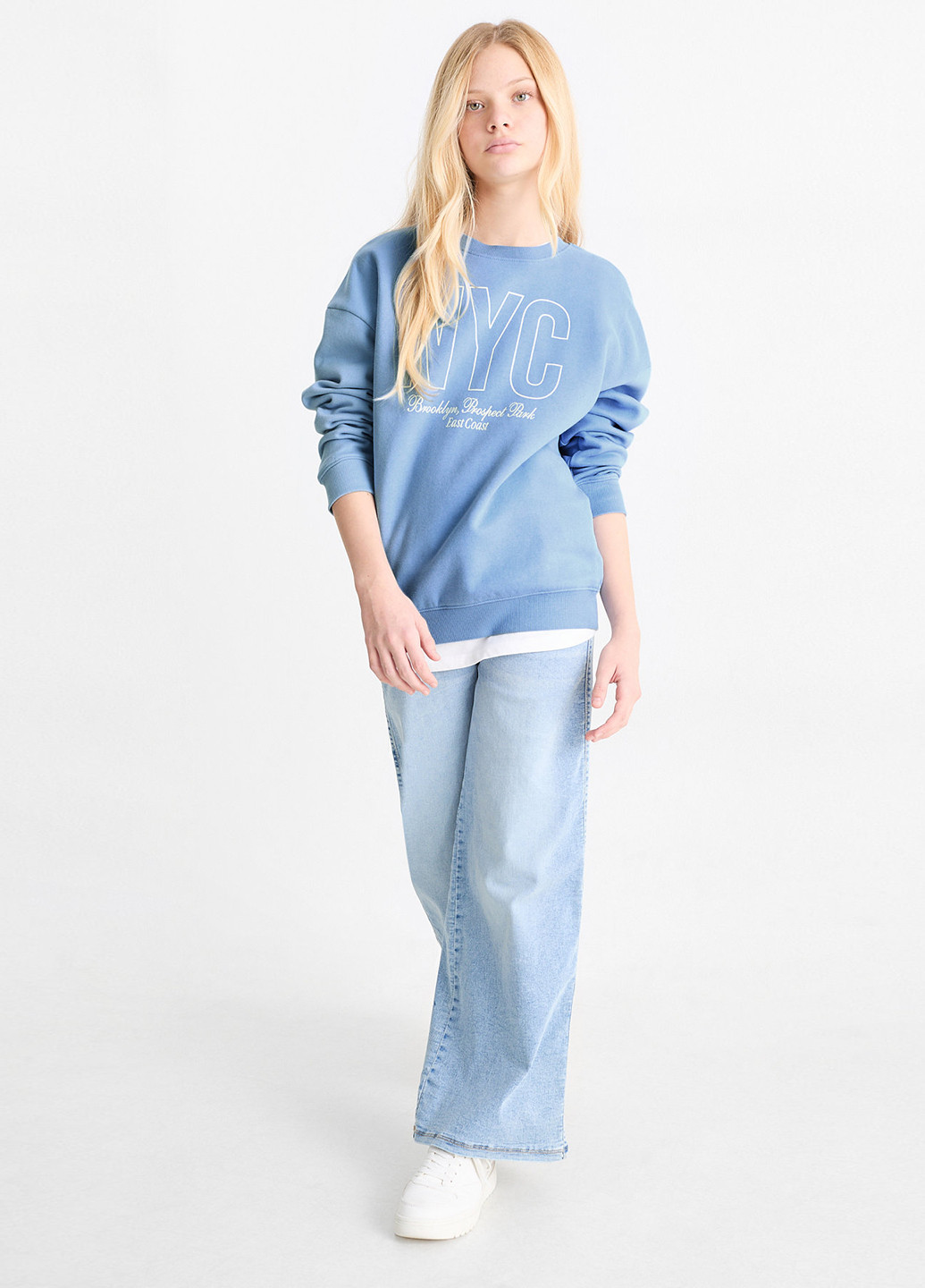 C&A світшот напис світло-синій спортивний, кежуал футер, бавовна