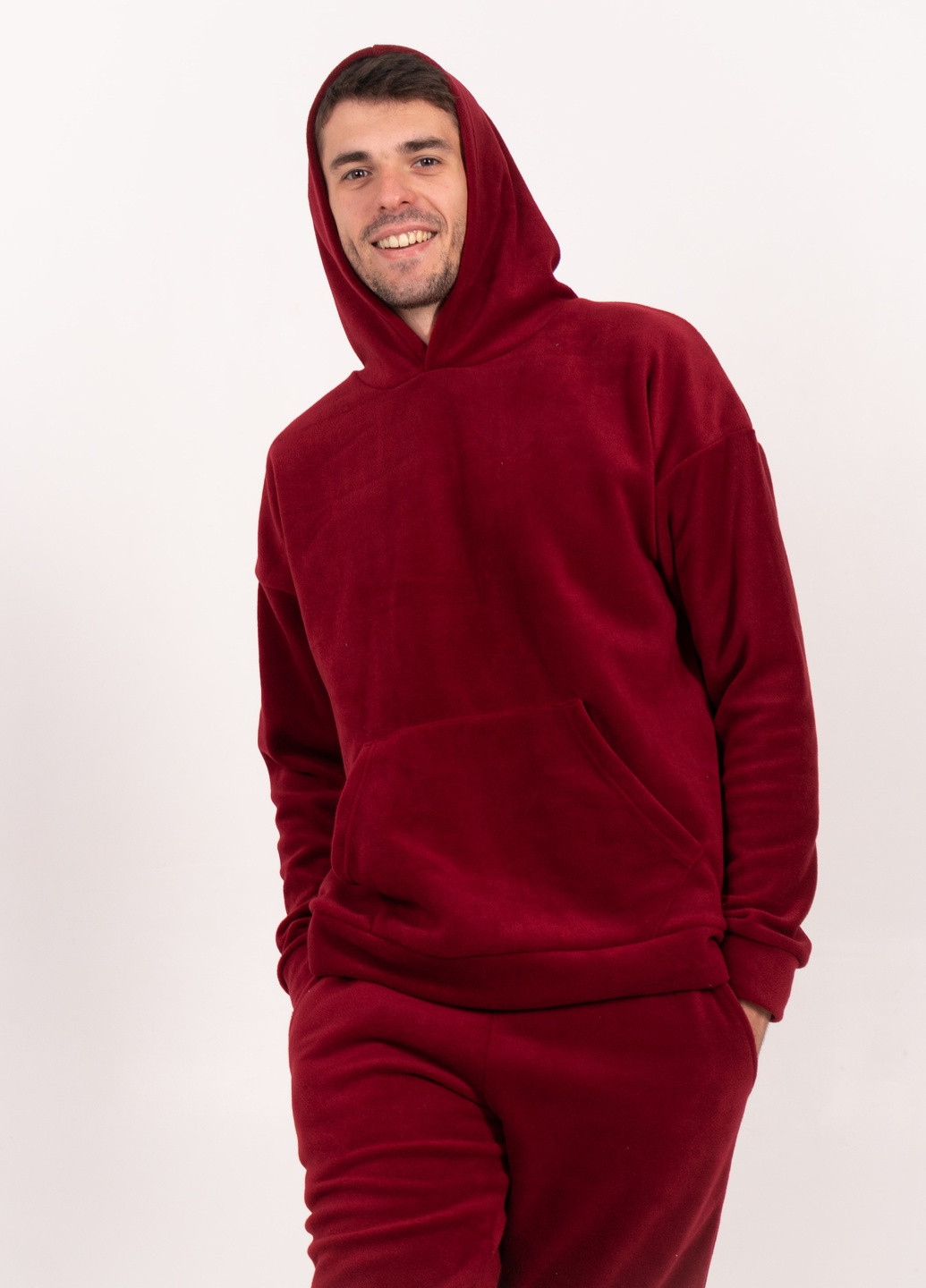 Бордовый зимний флисовый костюм мужской теплый спортивный TvoePolo