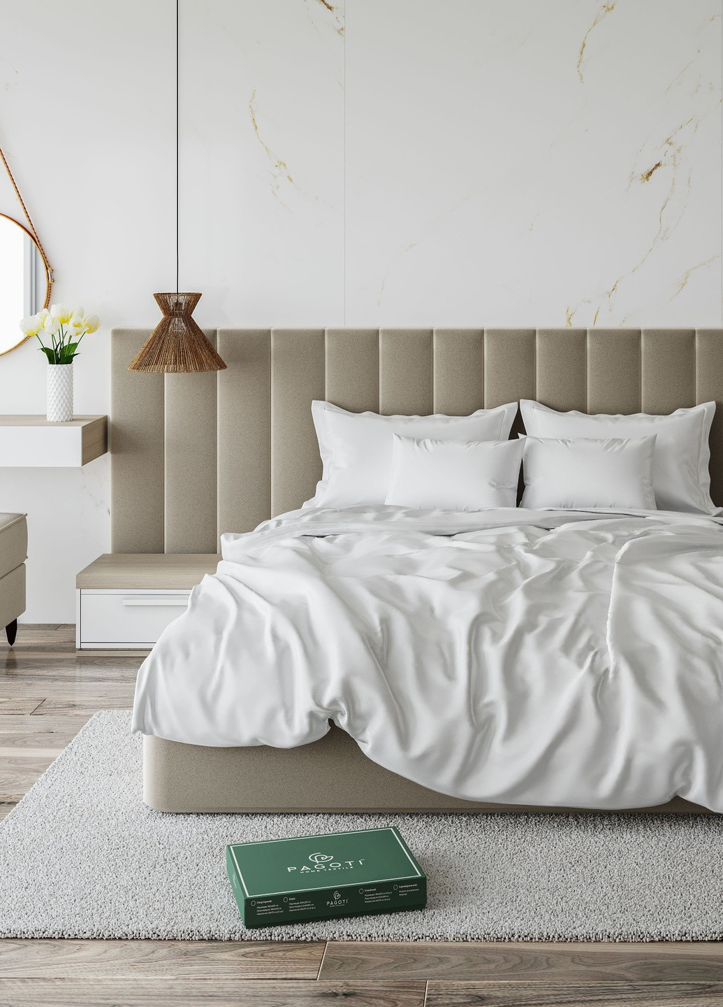 Комплект постільної білизни сатин-люкс Minimal білий (двоспальний) PAGOTI (256519432)
