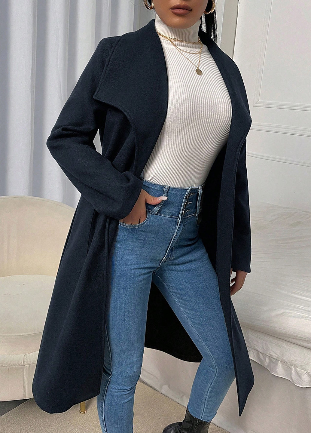 Чорне демісезонне Пальто SHEIN