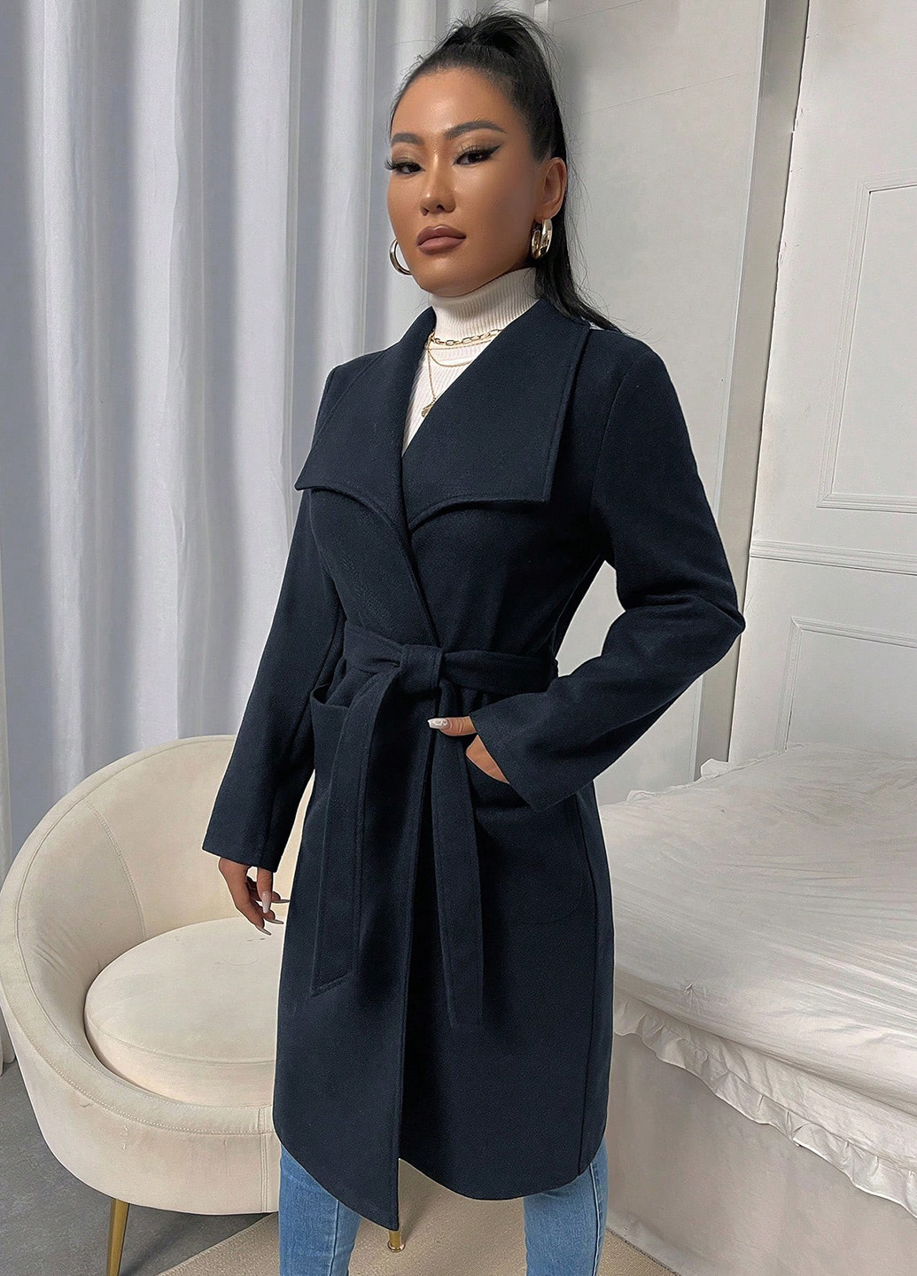 Чорне демісезонне Пальто SHEIN