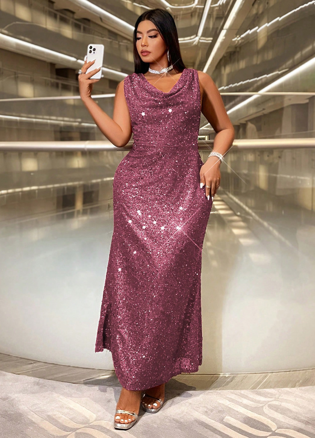 Розовое вечернее платье силуэтная SHEIN однотонное