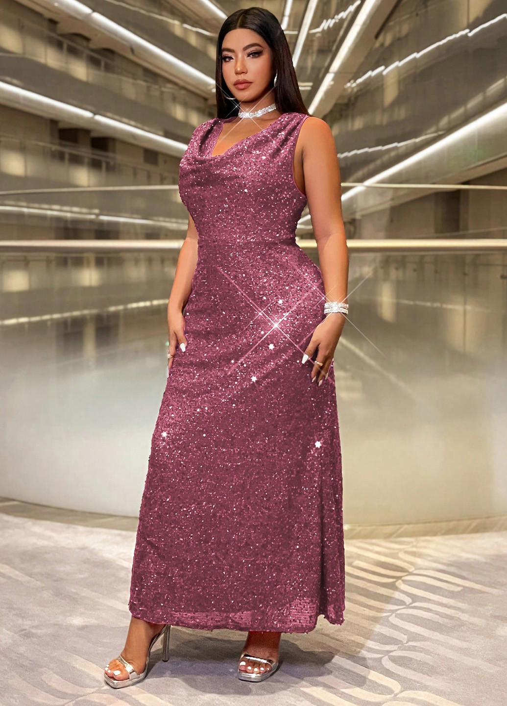 Розовое вечернее платье силуэтная SHEIN однотонное