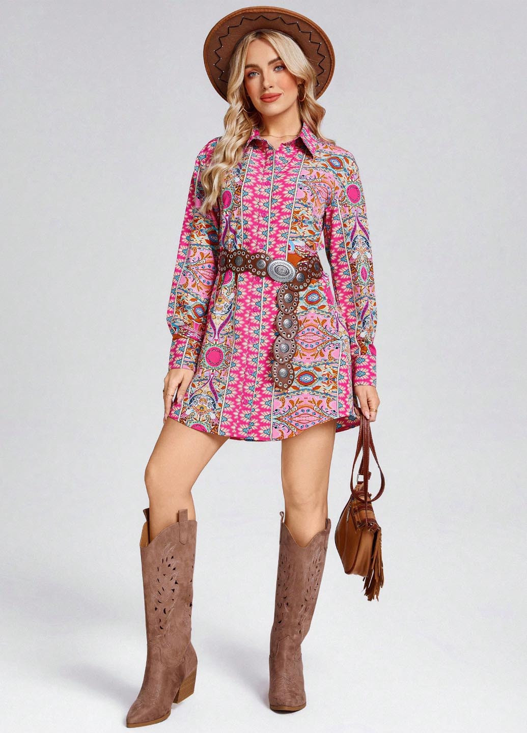 Розовое кэжуал платье рубашка SHEIN с цветочным принтом