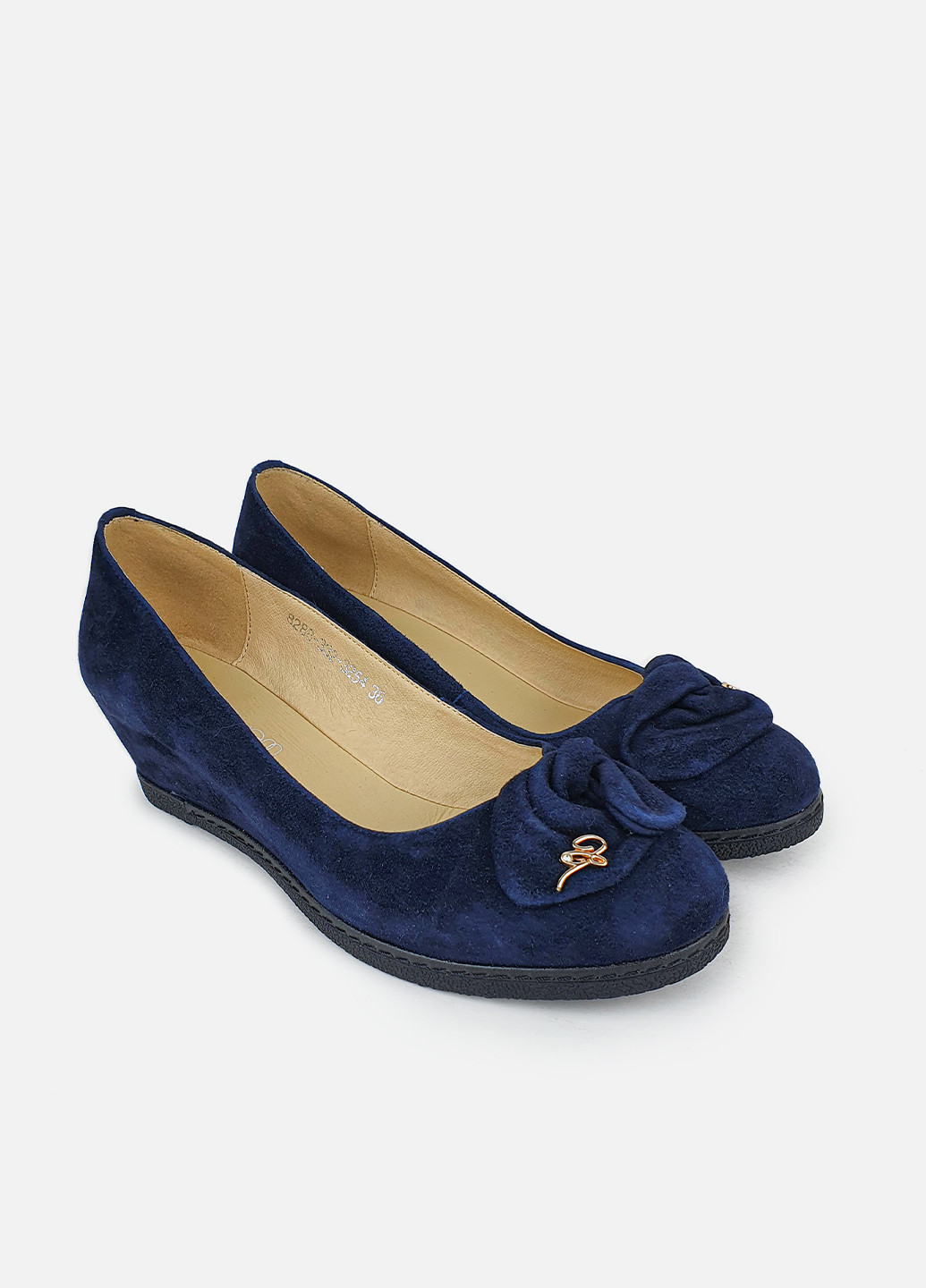 Синие женские туфли на низкой танкетке замшевые Blue Puem