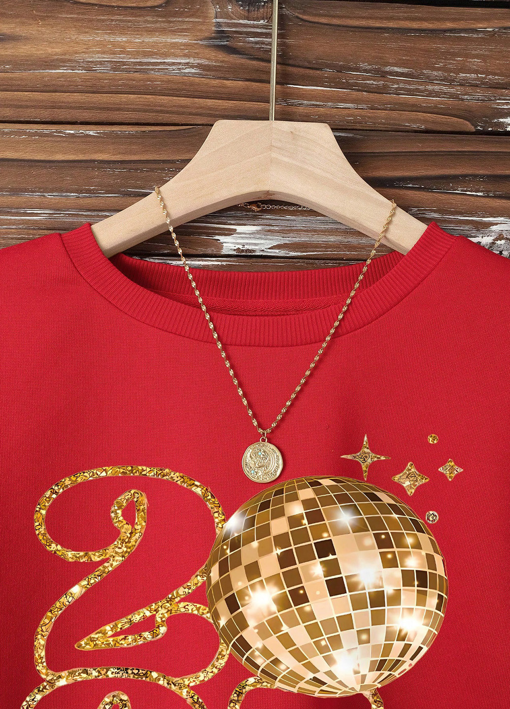 Червоний світшот SHEIN новорічний паєтки (343316868)