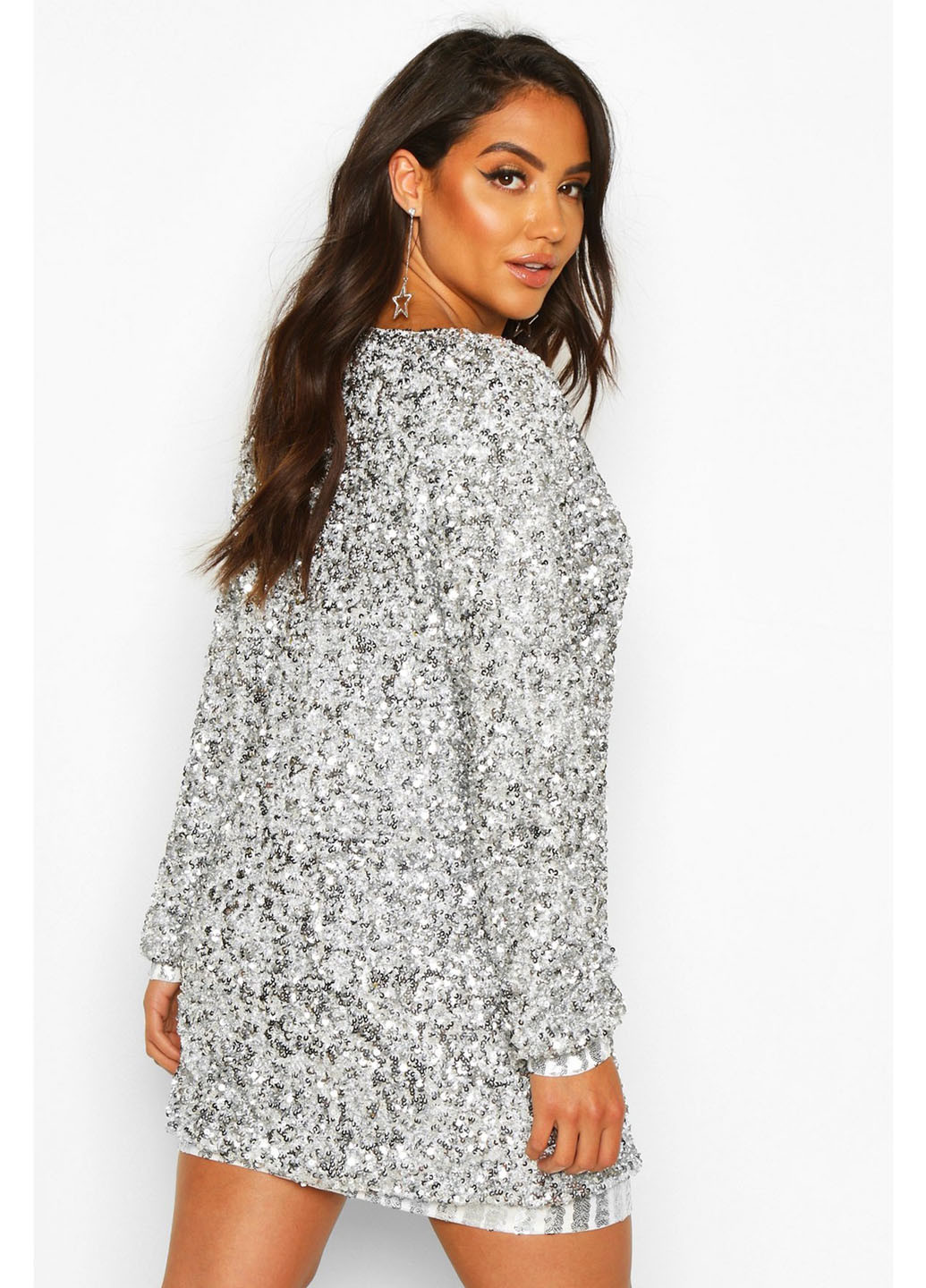 Серое коктейльное, вечернее, праздничный платье платье-свитер Boohoo однотонное