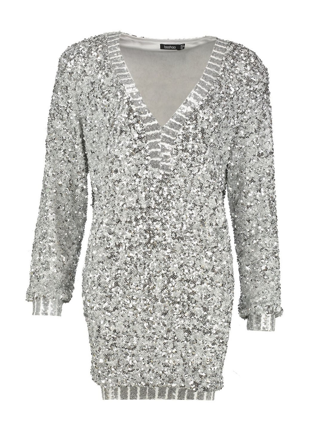 Серое коктейльное, вечернее, праздничный платье платье-свитер Boohoo однотонное