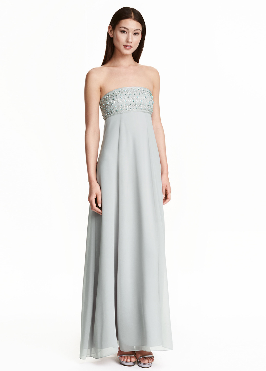 Світло-сіра вечірня сукня з відкритими плечима H&M однотонна