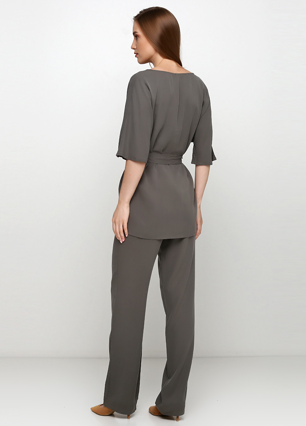 Костюм (блуза, брюки) Sassofono брючный однотонный хаки кэжуал модал, трикотаж