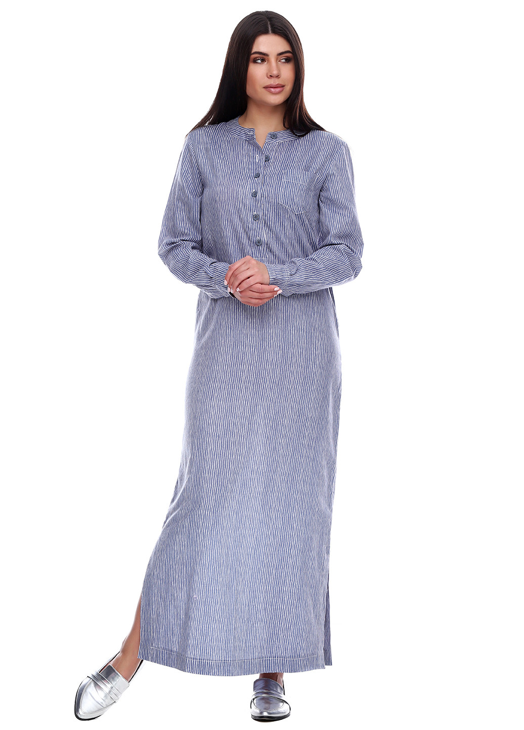 Синее кэжуал платье рубашка AURA в полоску