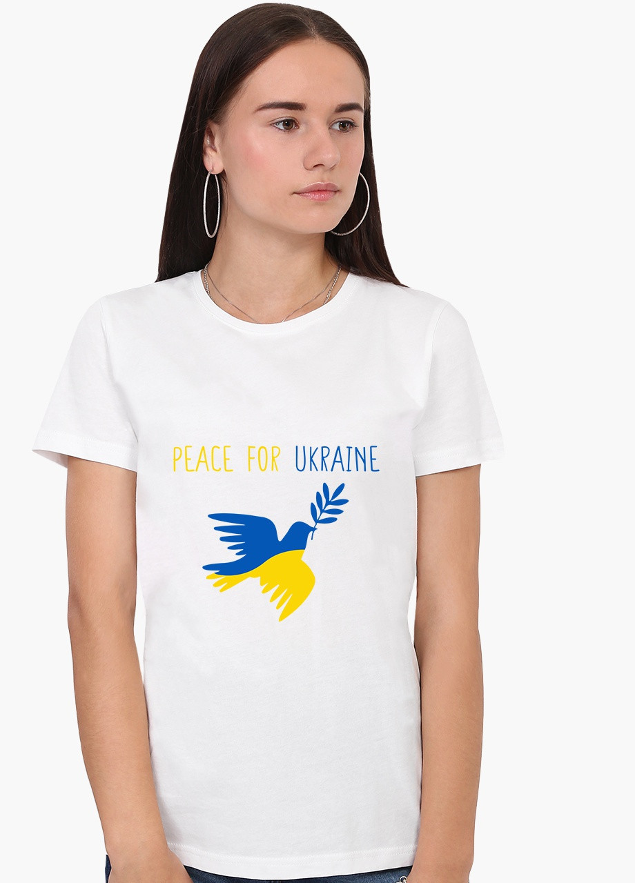 Белая демисезон футболка женская мир для украины (peace for ukraine) белый (8976-3688) s MobiPrint