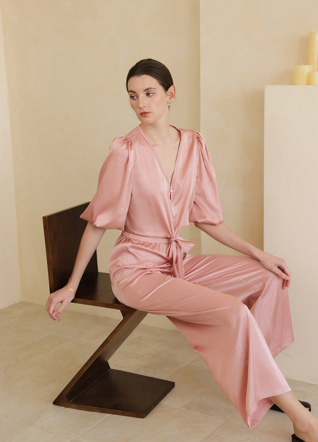 Світло-рожева всесезон піжама (сорочка, штани) сорочка + брюки SHEIN