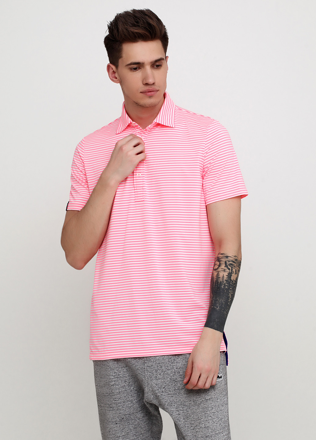 Кислотно-розовая футболка-тенниска для мужчин Ralph Lauren в полоску