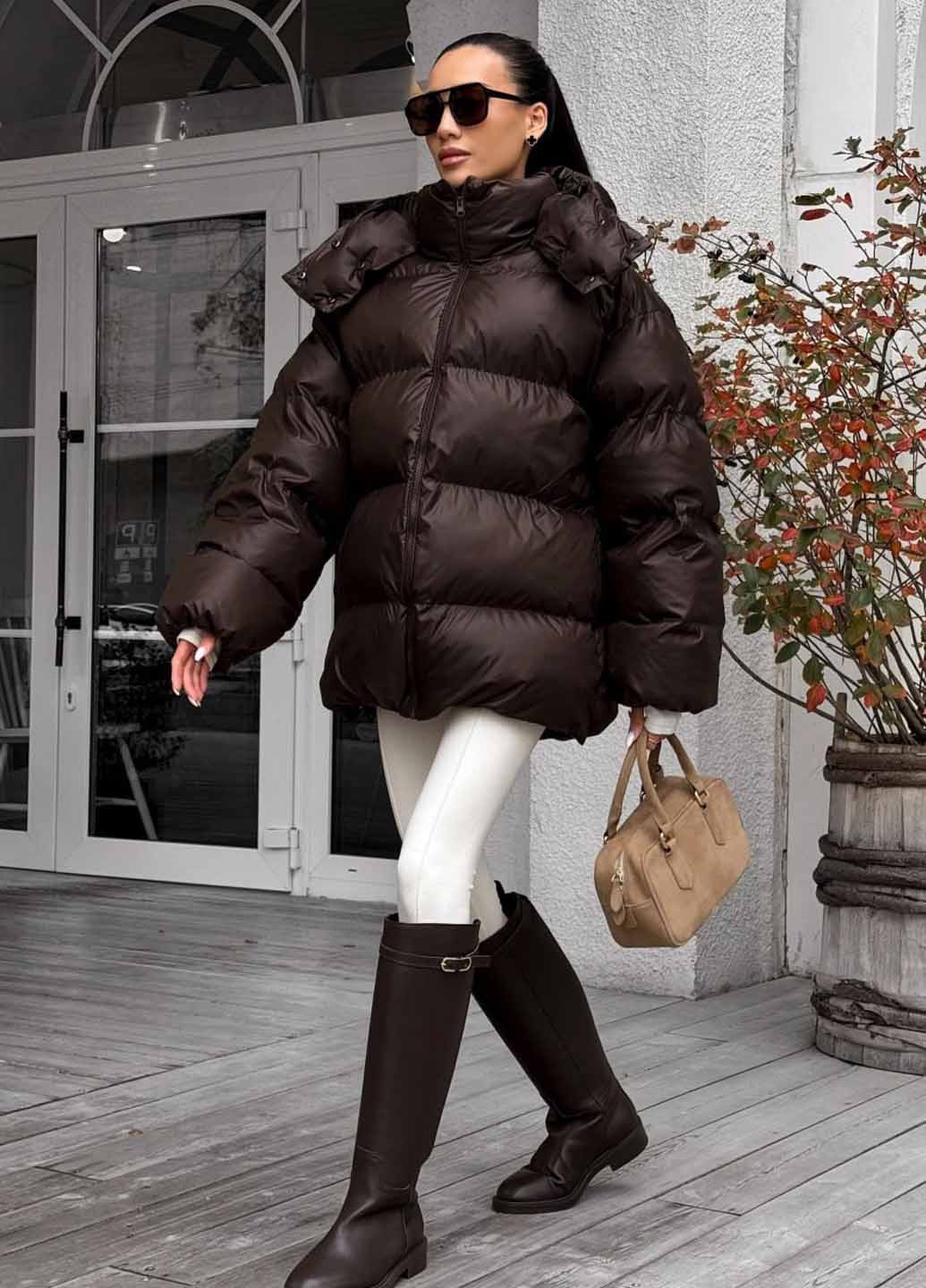 Темно-коричневий зимній Пуховик Fashion