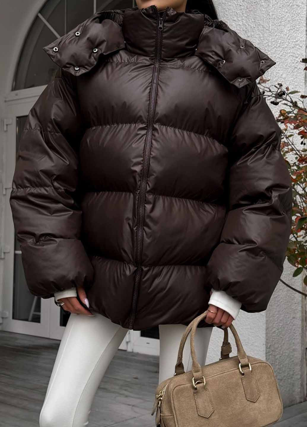 Темно-коричневий зимній Пуховик Fashion