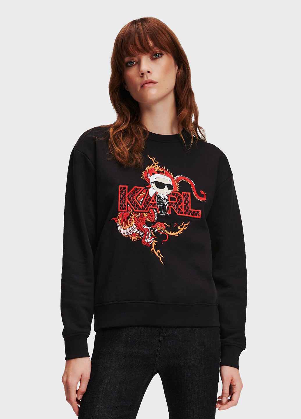 Черный свитшот Karl Lagerfeld однотонный вышивка (347228433)