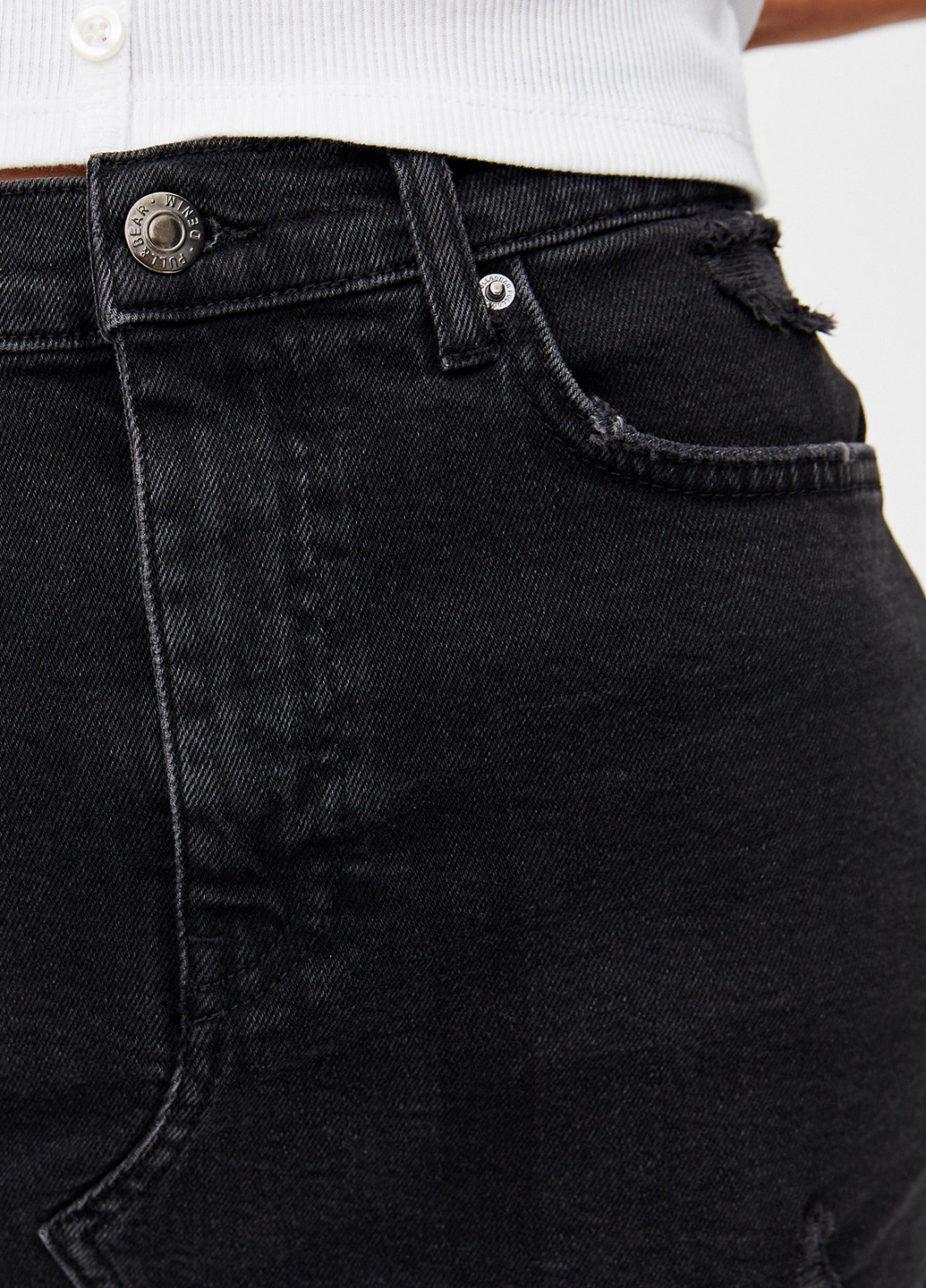 Темно-серая джинсовая однотонная юбка Pull&Bear