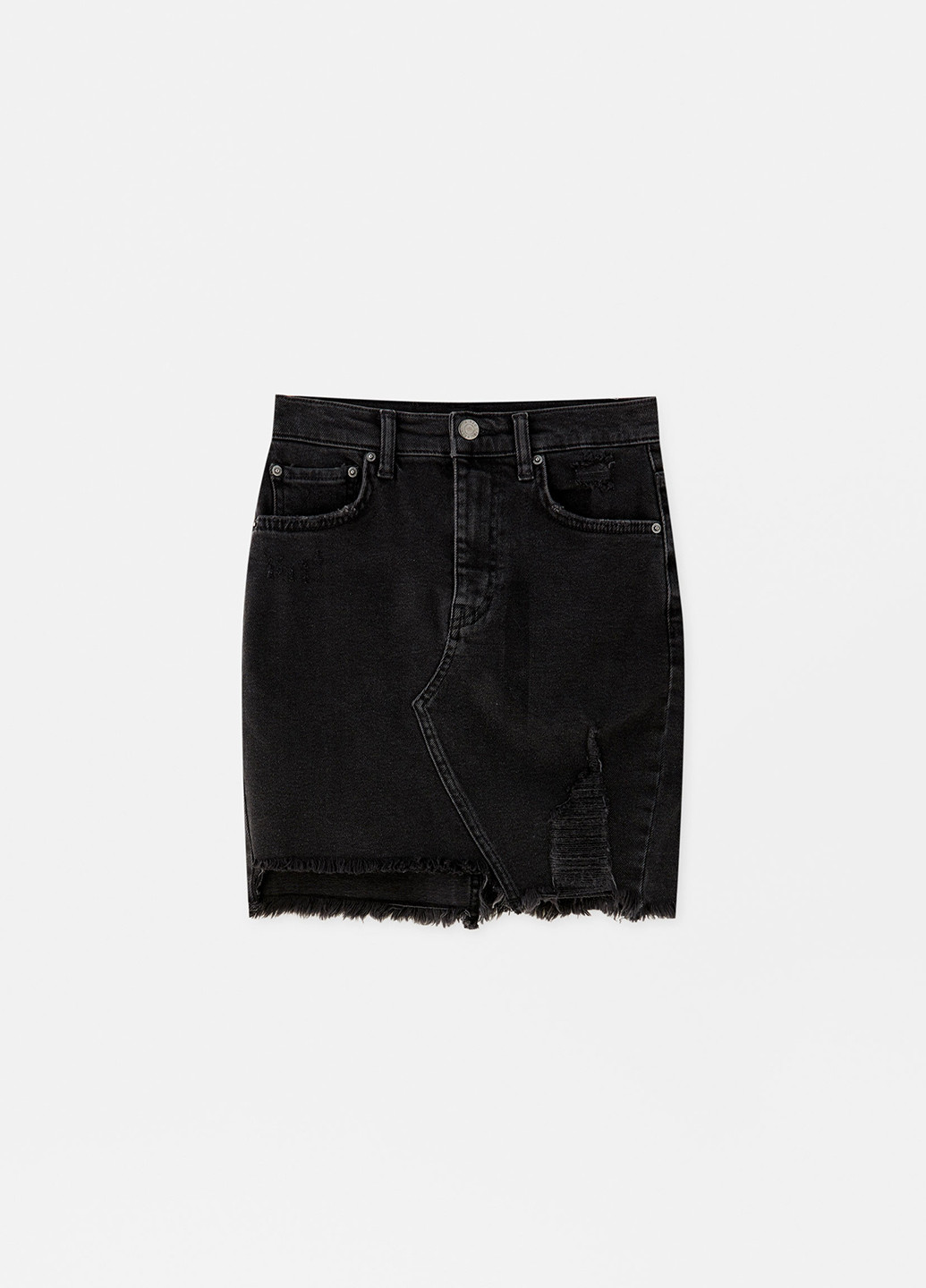 Темно-серая джинсовая однотонная юбка Pull&Bear