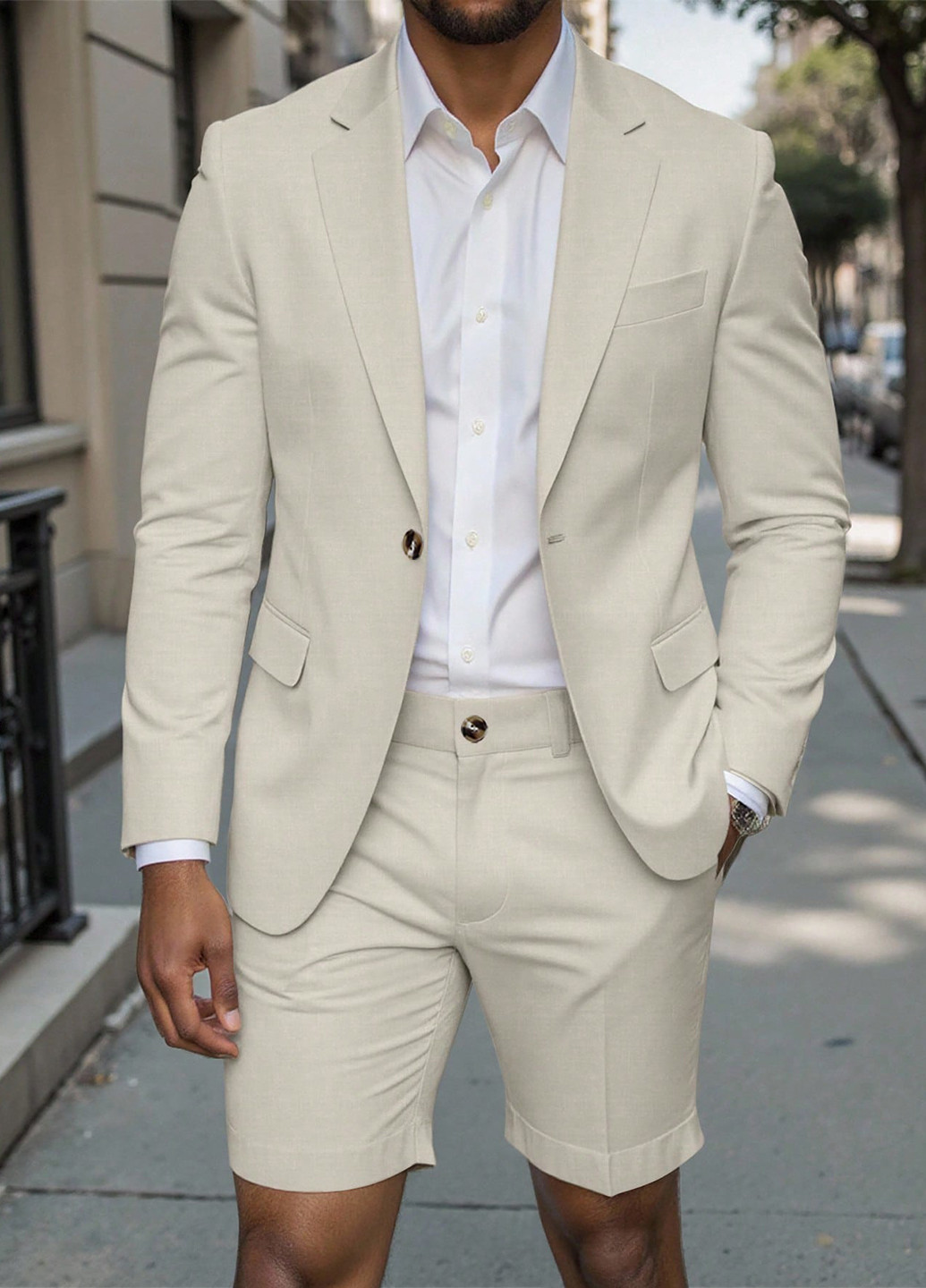 Світло-бежевий демісезонний костюм (піджак, шорти) з шортами SHEIN