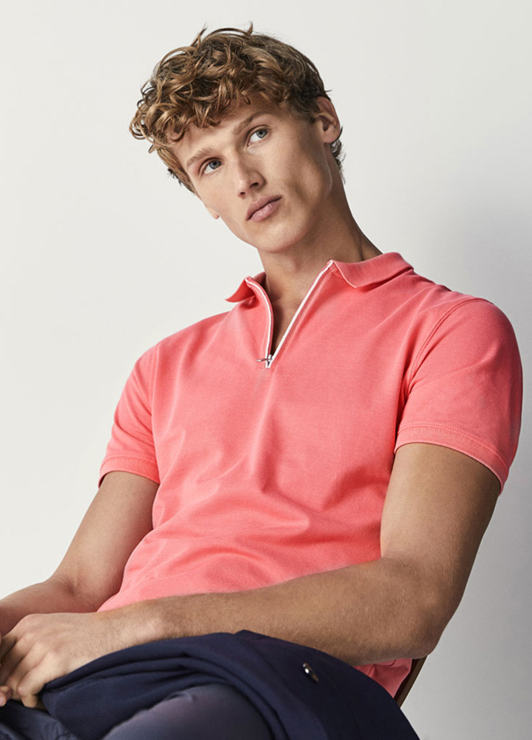 Розовая футболка-поло для мужчин Massimo Dutti однотонная