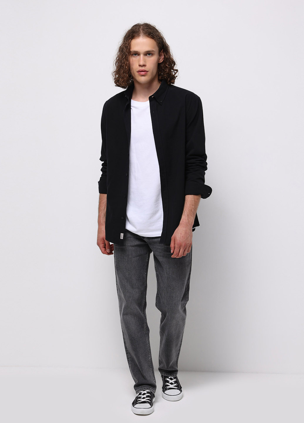 Черная кэжуал рубашка однотонная Colin's