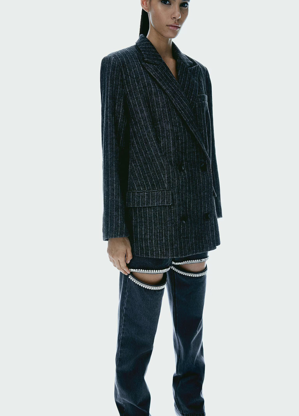 Графитовый женский жакет H&M полосатый - демисезонный