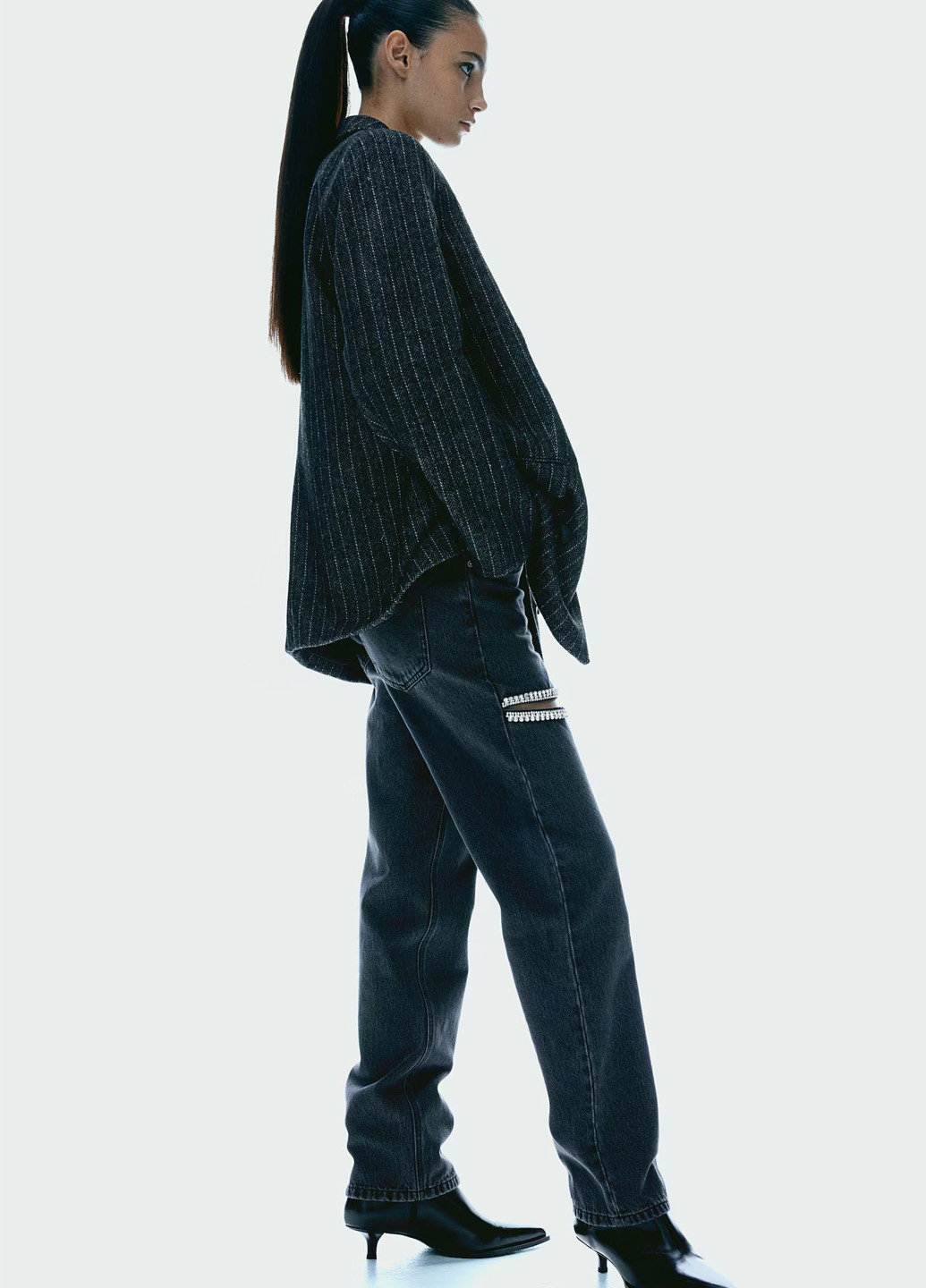 Графитовый женский жакет H&M полосатый - демисезонный