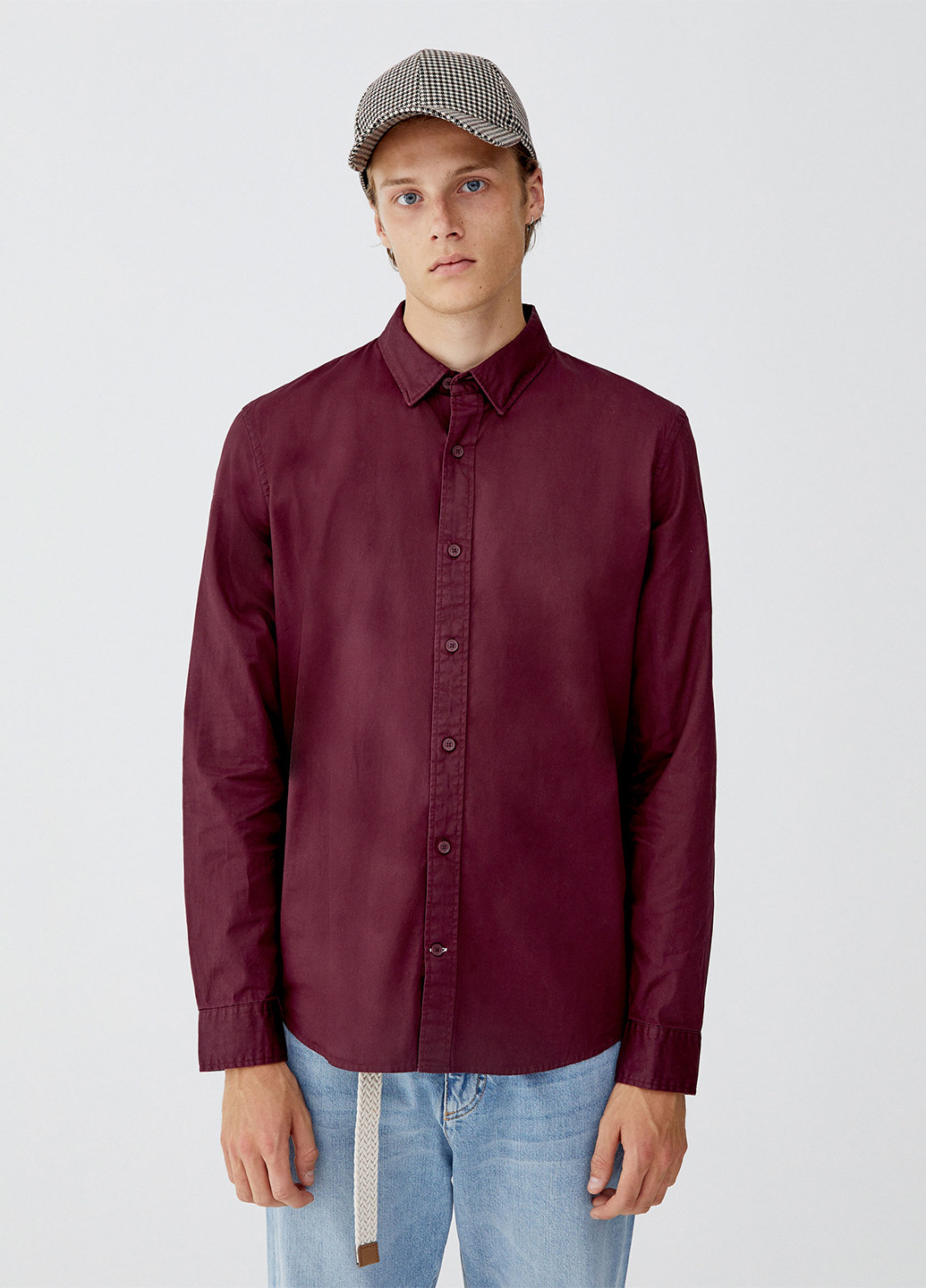 Бордовая кэжуал рубашка однотонная Pull & Bear