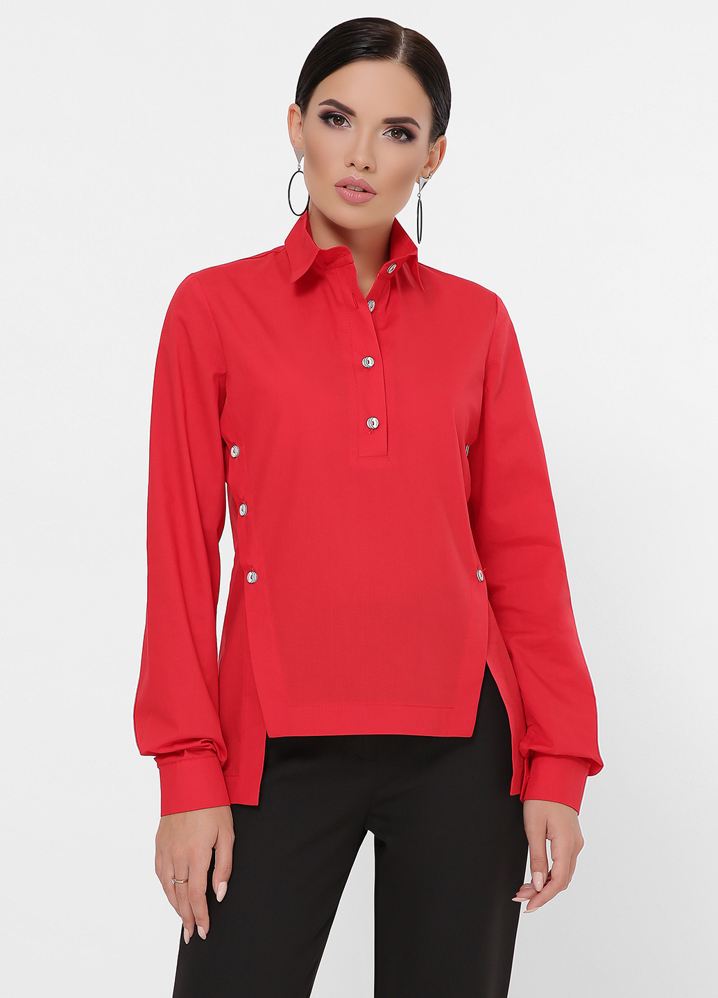 Красная кэжуал рубашка однотонная Fashion Up