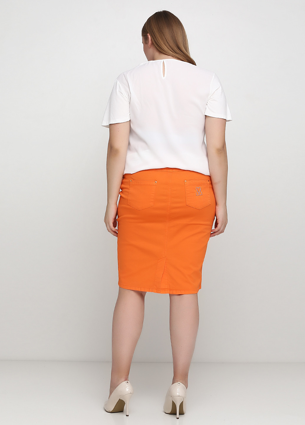 Оранжевая кэжуал однотонная юбка Sassofono карандаш