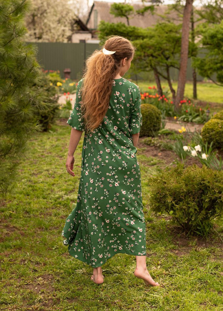Зеленое кэжуал женское платье с пышной юбкой V.O.G. с цветочным принтом