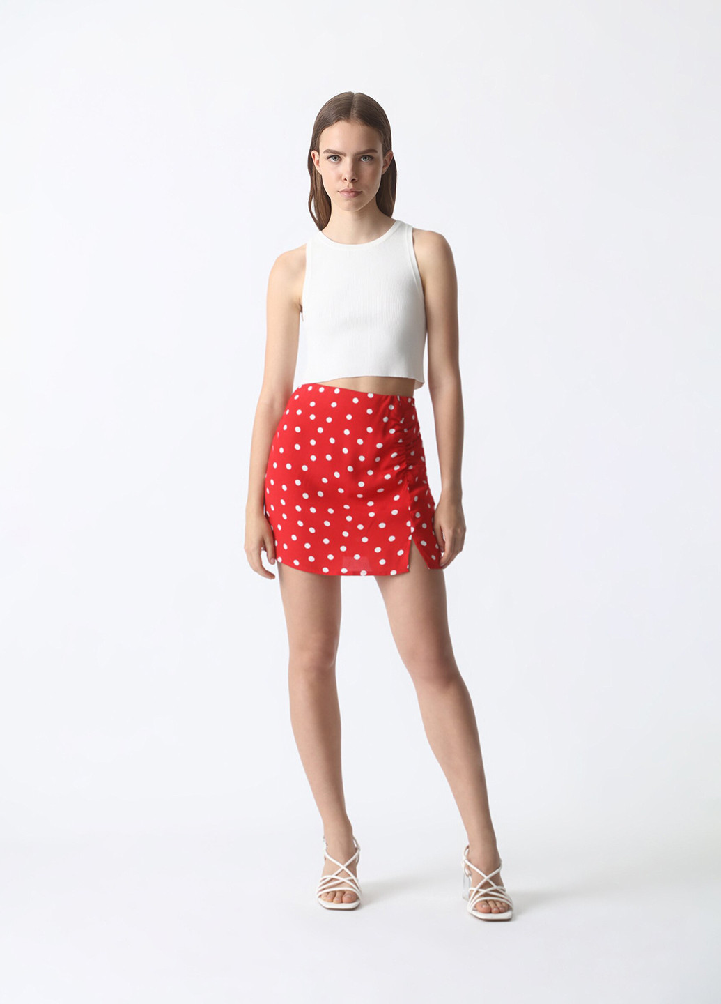 Красная кэжуал в горошек юбка Lefties а-силуэта (трапеция)