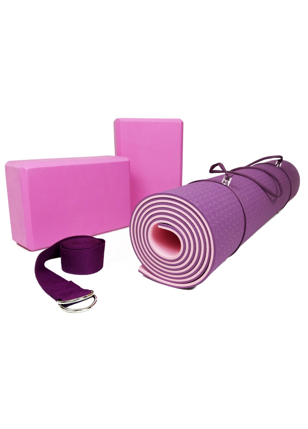 Набір для йоги PRO (EF-YPVP) - килимок для йоги (каремат, йогамат для фітнесу), два блоки (цеглини) і ремінь (лямка) EasyFit (241229831)
