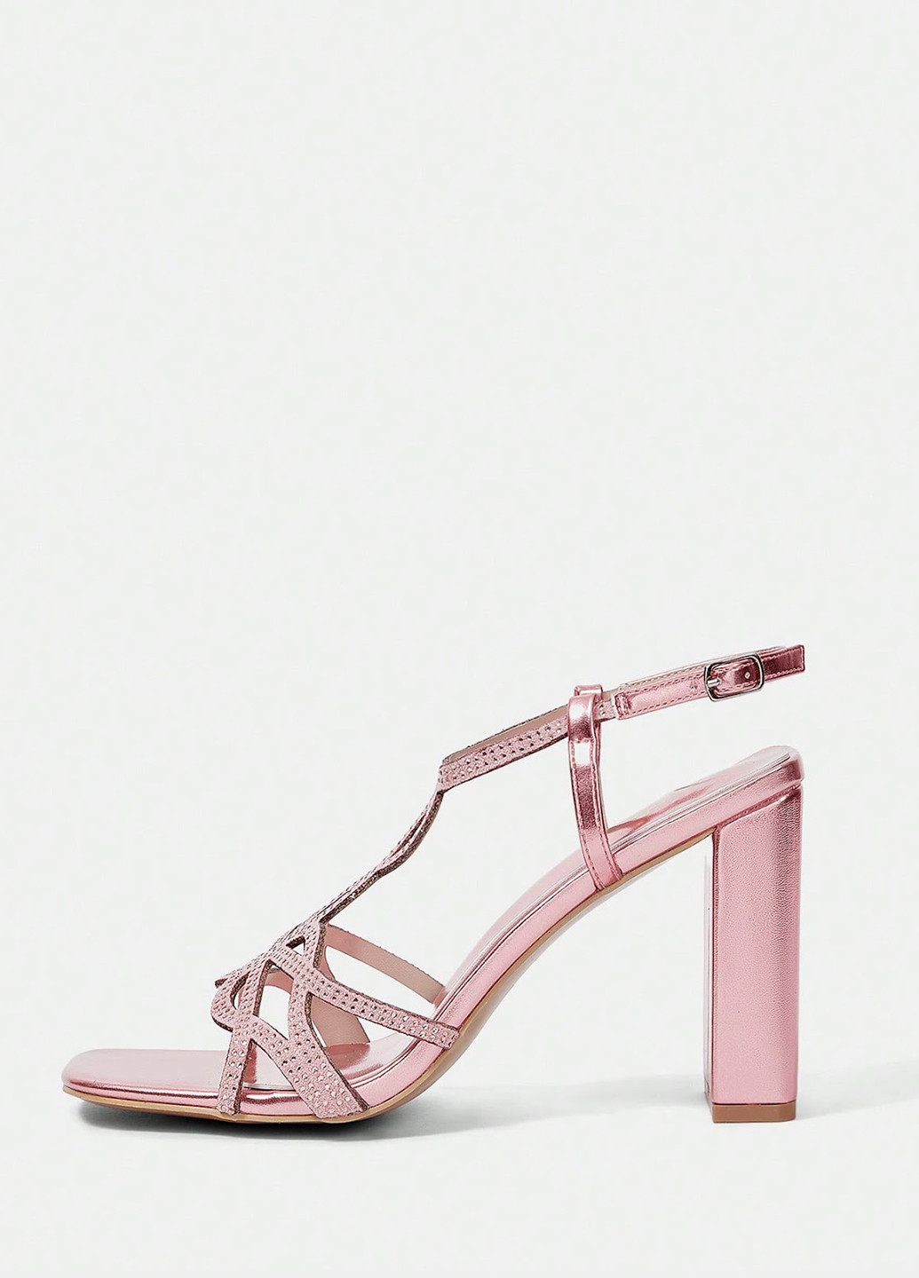 Светло-розовые босоножки SHEIN с ремешком со стразами